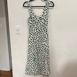 Reformation Green and Cream Polka Dot Midi Dress